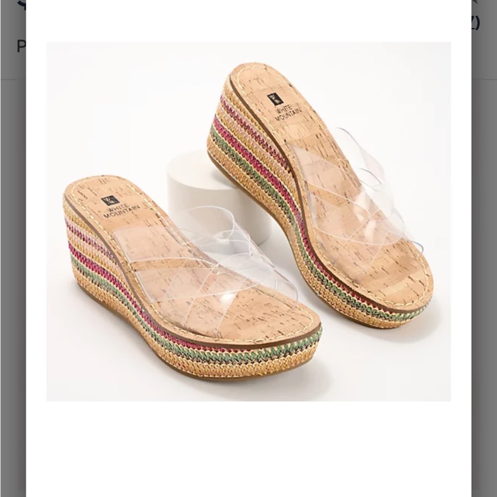 White Mountain Rafia Cork Clear Strap Wedges Size 10